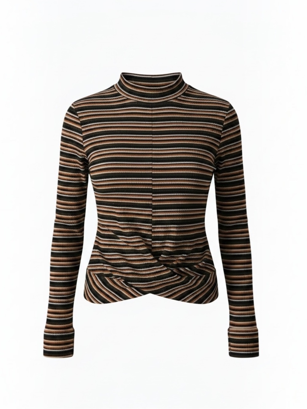 Day G Y2K Ribbed Striped Mock Neck Twist Front Long Sleeve Top Small